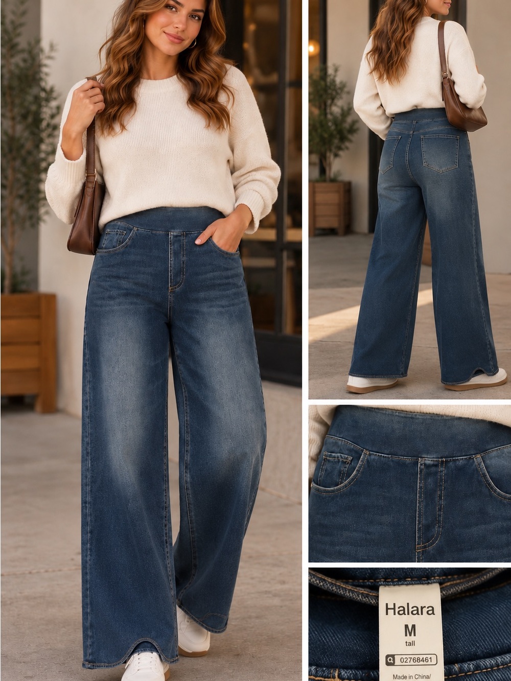 HALARA Wide-Leg High-Rise Jeans - Dark Blue Wash
